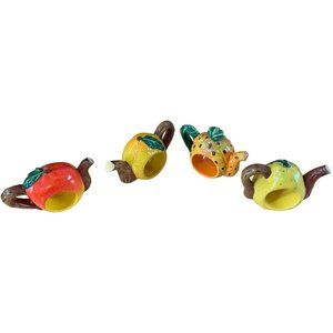 New Set of 4 Fruit Napkins Holders Rings Pineapple pear Apple Orange Resin